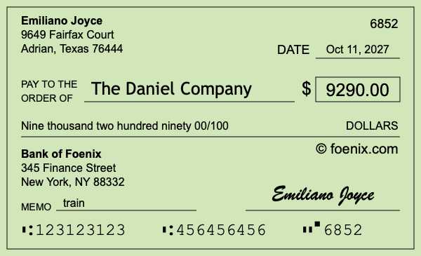 How to write a check for $9,290