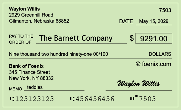 How to write a check for $9,291