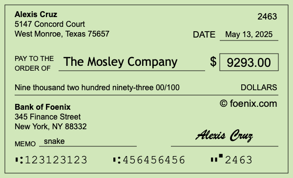 How to write a check for $9,293