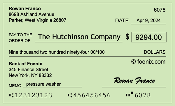 How to write a check for $9,294