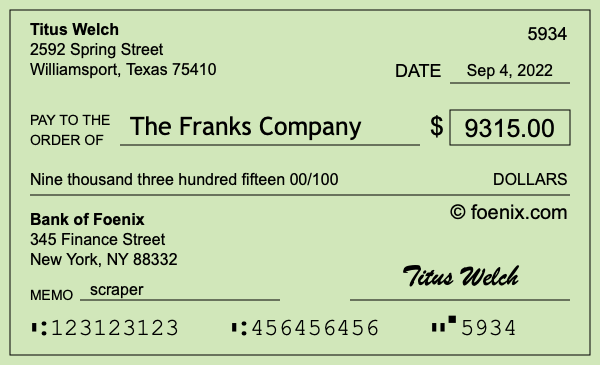 How to write a check for $9,315