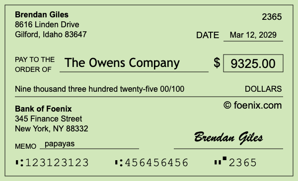 How to write a check for $9,325