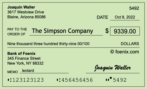 How to write a check for $9,339