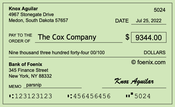 How to write a check for $9,344