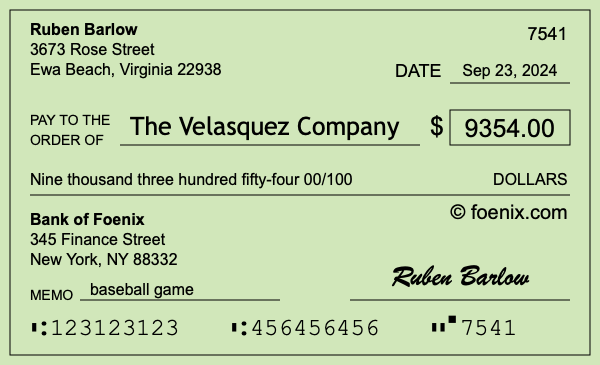 How to write a check for $9,354