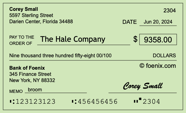 How to write a check for $9,358