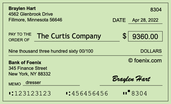 How to write a check for $9,360