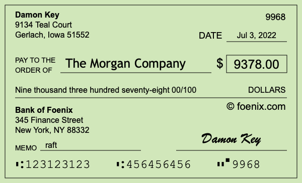 How to write a check for $9,378