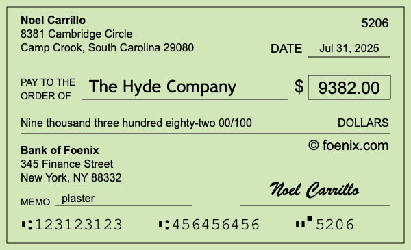 How to write a check for $9,382