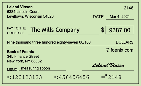 How to write a check for $9,387