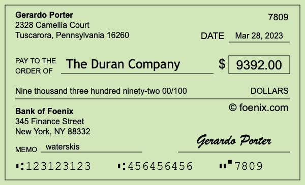 How to write a check for $9,392