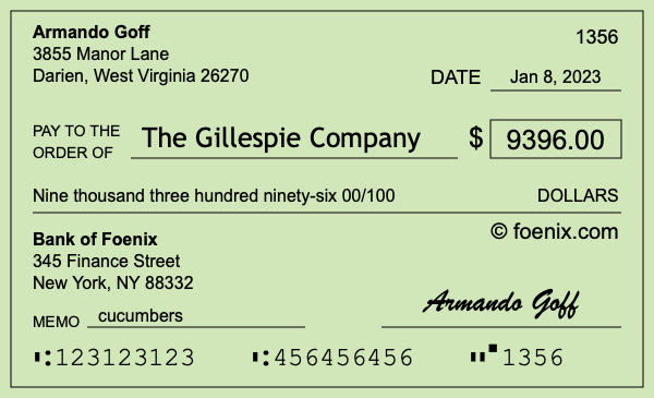 How to write a check for $9,396