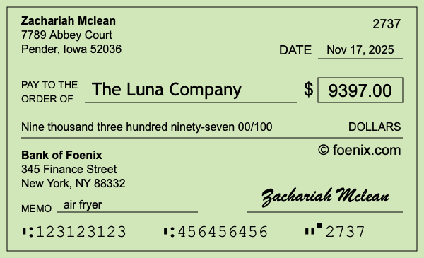 How to write a check for $9,397