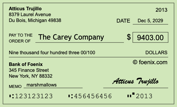 How to write a check for $9,403