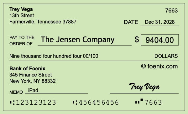 How to write a check for $9,404