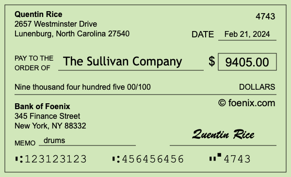 How to write a check for $9,405
