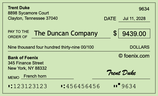 How to write a check for $9,439