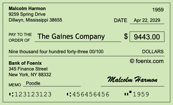 How to write a check for $9,443