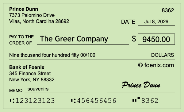 How to write a check for $9,450