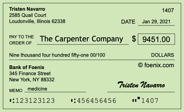 How to write a check for $9,451