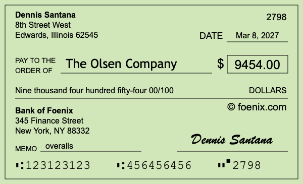 How to write a check for $9,454