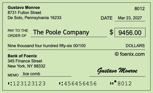 How to write a check for $9,456