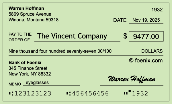 How to write a check for $9,477