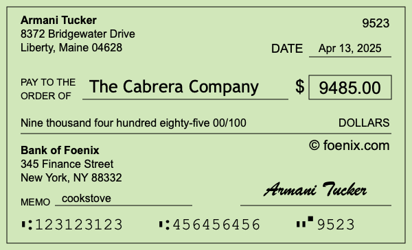 How to write a check for $9,485