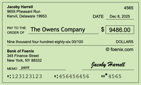 How to write a check for $9,486