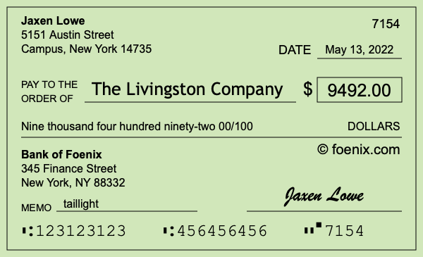 How to write a check for $9,492