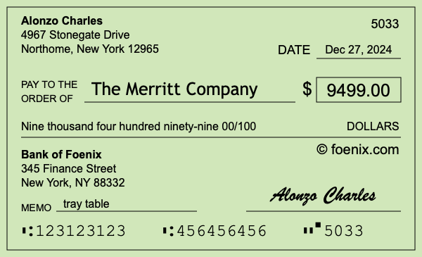 How to write a check for $9,499