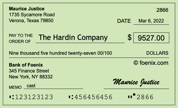 How to write a check for $9,527