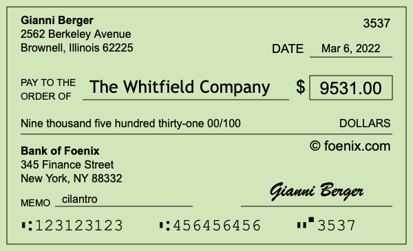 How to write a check for $9,531