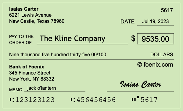 How to write a check for $9,535