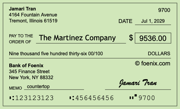 How to write a check for $9,536