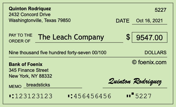 How to write a check for $9,547