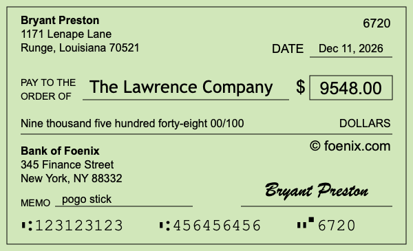 How to write a check for $9,548