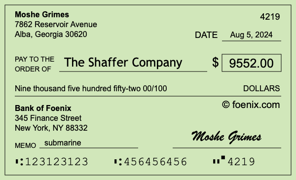 How to write a check for $9,552