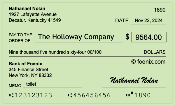 How to write a check for $9,564