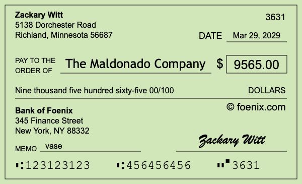 How to write a check for $9,565