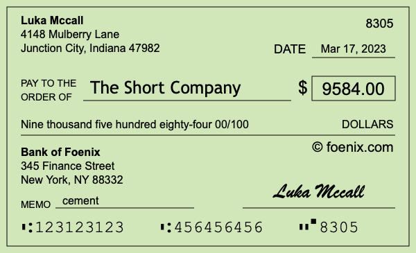 How to write a check for $9,584