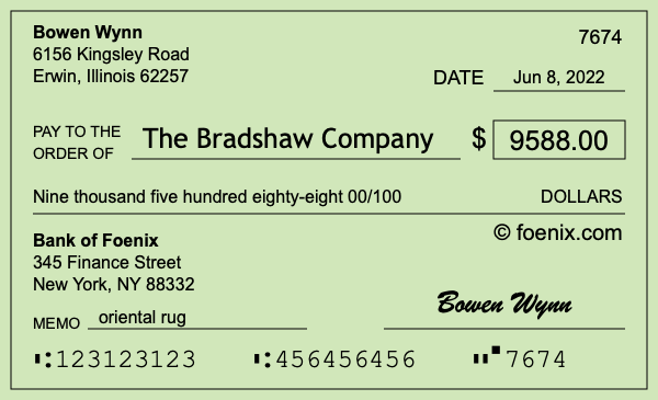 How to write a check for $9,588