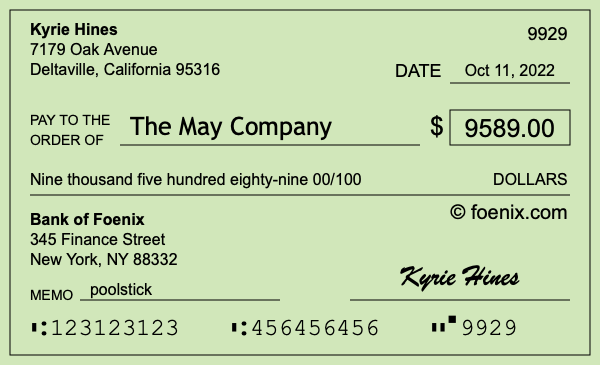 How to write a check for $9,589