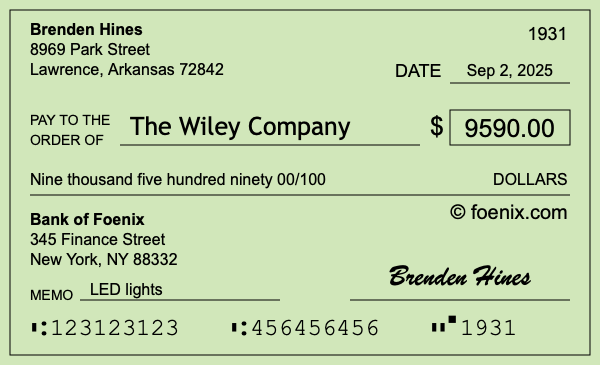 How to write a check for $9,590