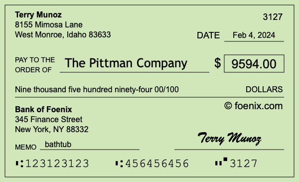 How to write a check for $9,594