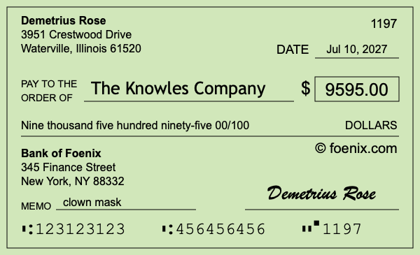 How to write a check for $9,595