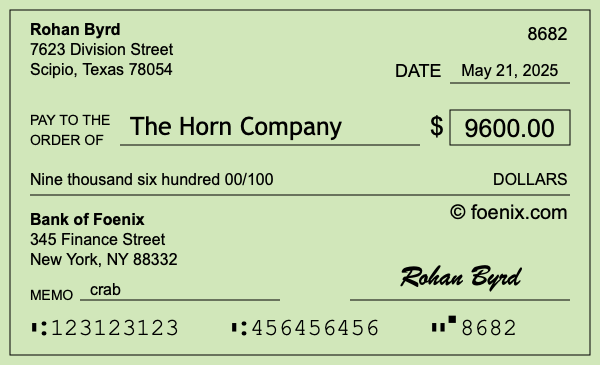 How to write a check for $9,600