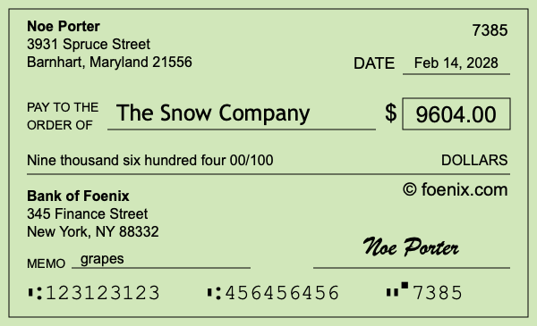 How to write a check for $9,604
