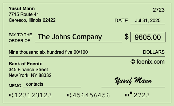 How to write a check for $9,605