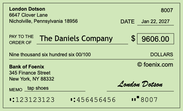 How to write a check for $9,606